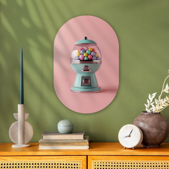 Décoration murale ovale 40x60 cm - Décoration murale ovale Chewing-gum - Rétro - Snoep - Rose - Tableau ovale - Décoration murale salon - Décoration chambre - Peintures - Cercle mural