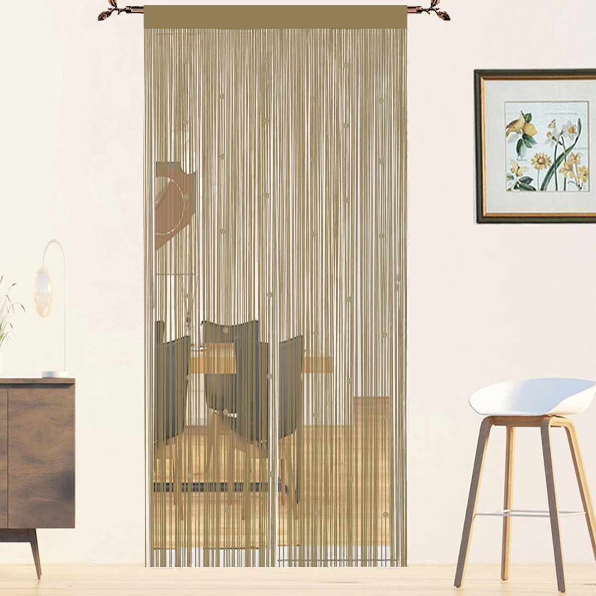 Unyqoos ® Decoratief Kralengordijn voor Deuren met Insectenbescherming en Ruimteverdeling, Ecru, 90 x 245 cm