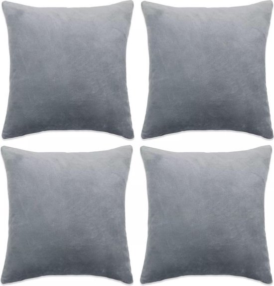 vidaXL Sierkussenhoezen 50x50 cm velours grijs 4 st vidaXL Sierkussenhoezen 50x50 cm velours grijs 4 st