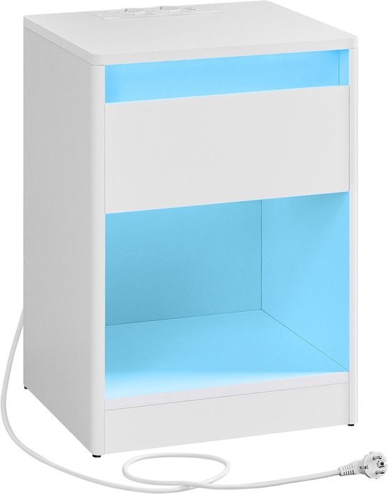 Vlsrka Led-nachtkastje met geheim vak, nachtkastje met oplaadfunctie, modern nachtkastje met schuilplaats en 2 laden, houten nachtkastjes voor slaapkamer, draadloos opladen, 3 kleuren licht, zwart