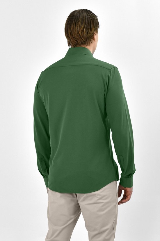 Vercate - Chemise sans repassage - Tricot japonais - Coton piqué - Vert - Slim Fit - Manches longues - Homme - Taille 41/L