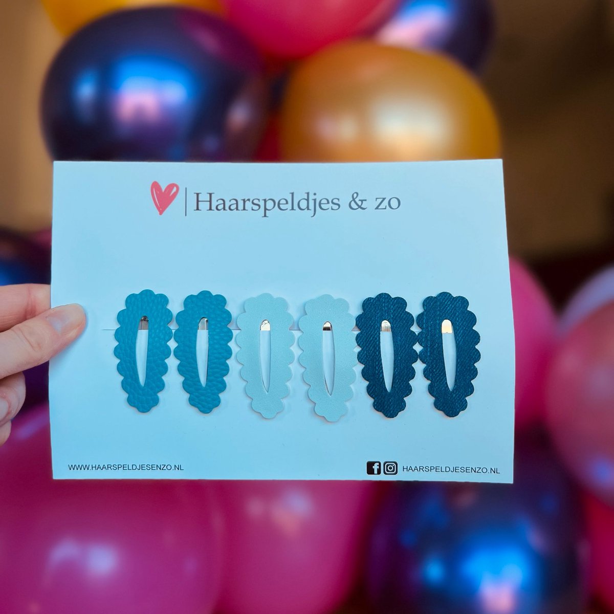Haarspeldje Noor - golvend - open - setje - blauw - 3 cm speldjes