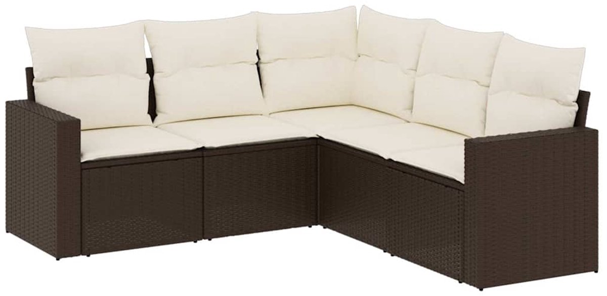 vidaXL 5-delige - Loungeset - met - kussens - poly - rattan - bruin