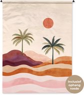 Wandkleed 150x200 cm - Wanddoek Palmbomen - Abstract - Zon - Heuvels - Wandtapijt - Wandkleden