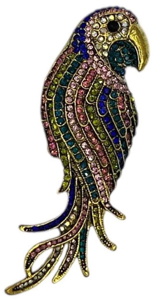 Broche - speld voor jas, sjaal of kleding - pin - mode - vrouwen - meisjes - papegaai - veelkleurig