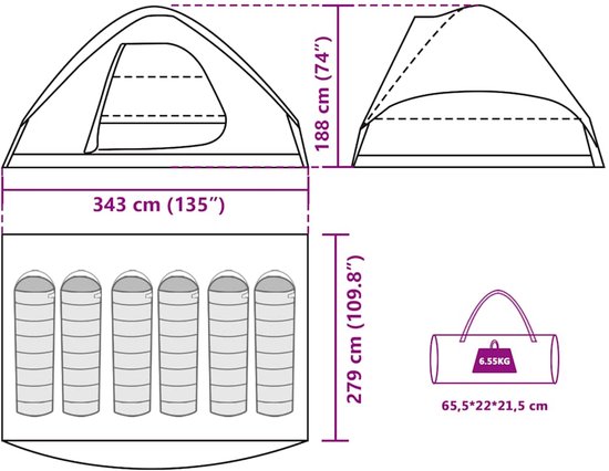 vidaXL - Koepeltent - 6-persoons - waterdicht - camouflage van Vidaxl — afbeelding 4