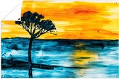 Abstracte boom met zonsondergang - Landschap tuinposter - Tuinschilderij boom - Abstracte kunst - Tuinschilderij voor buiten - Decoratieve tuinposter - tuinposter 75x50 cm