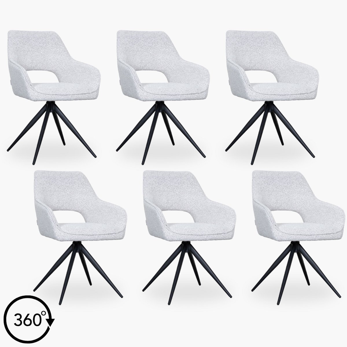 6x Eetkamerstoel Veya - Ivoor Boucle - Set van 6 - Naturel - Met Armleuning