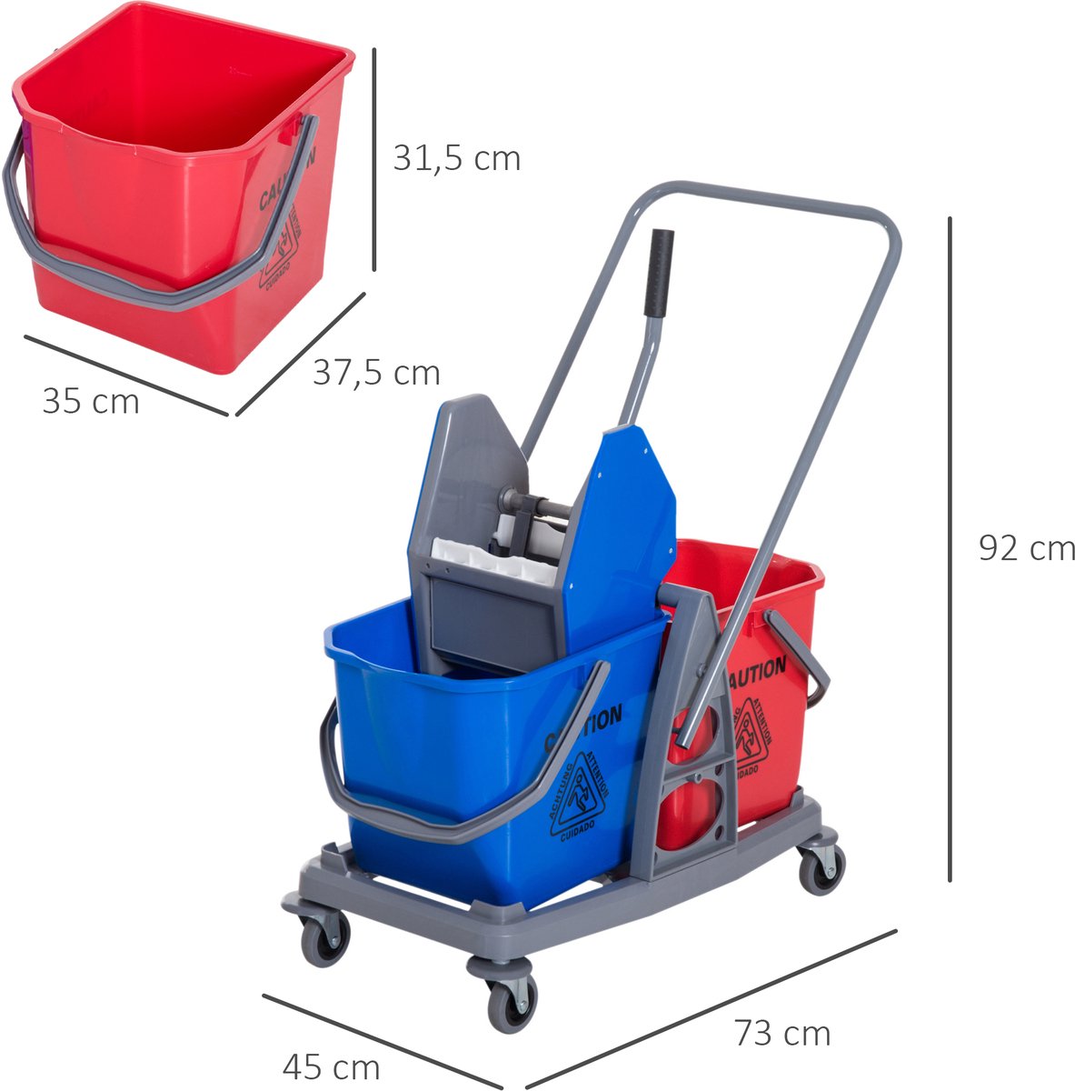 Voordeelset schoonmaakwagen, 27 liter gratis waarschuwingsbord