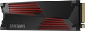 Samsung 990 PRO SSD met heatsink, zwart met rode ventilatieopeningen.