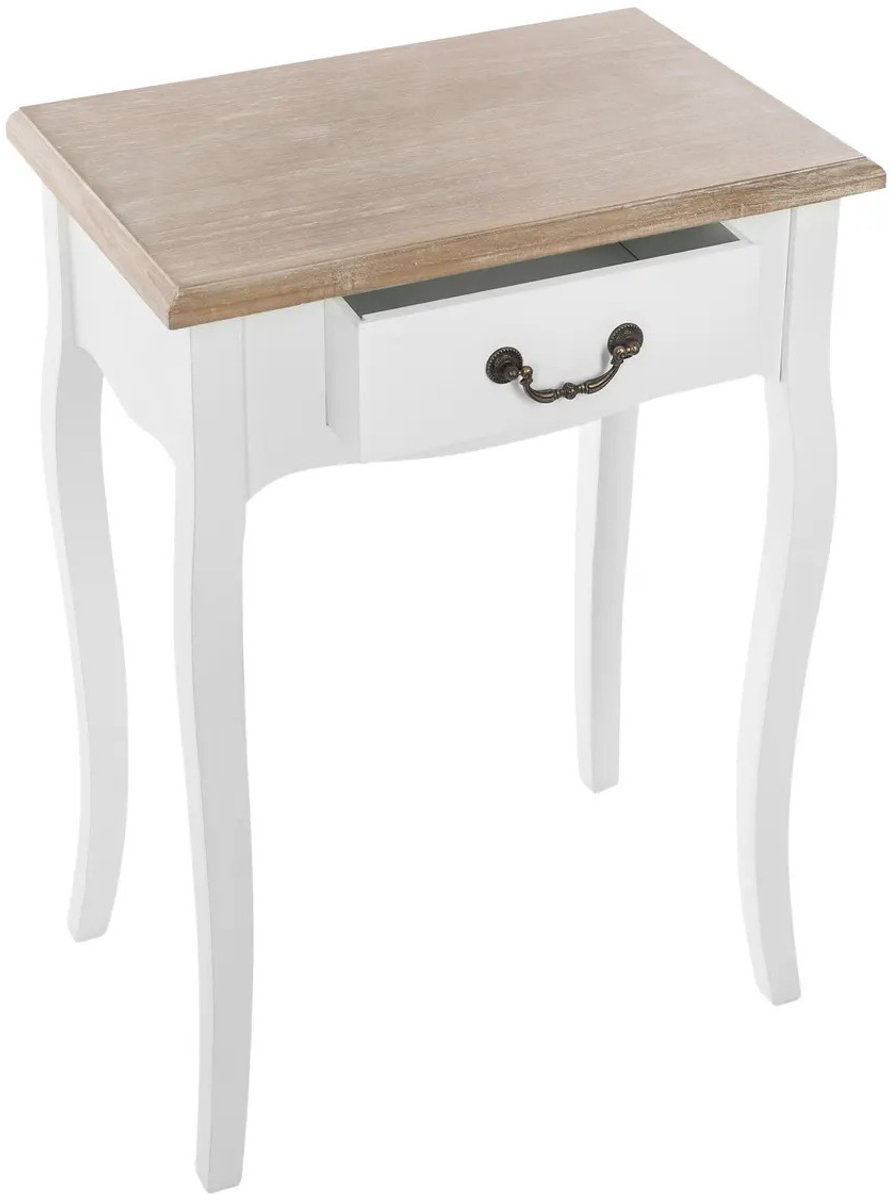 Atmosphera bijzettafel/nachtkastje Palace - wit/naturel - MDF hout - 1 lade - 47 x 30 x 66 cm