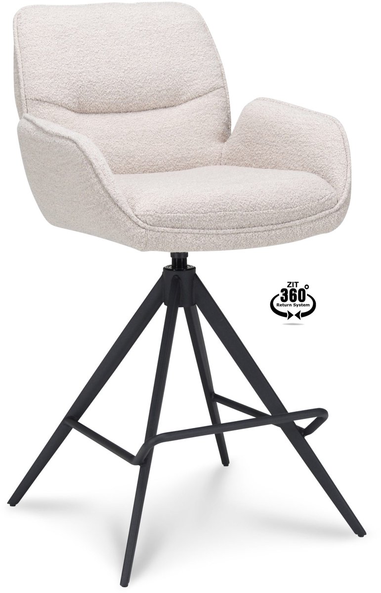 Icon Living Barkruk Lizz - Met Arm - Zithoogte 65 - Stof Alpine Natural - Poot Zwart 360° Return-system Wit
