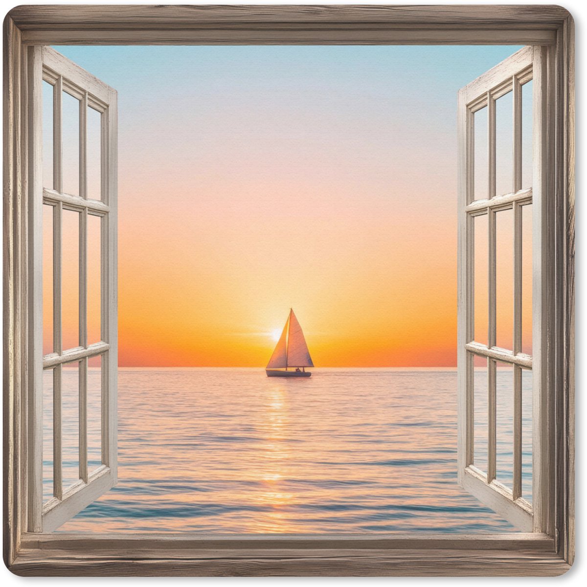 Muismat 30x30 cm - Mousepad Doorkijk - Zee - Boot - Zonsondergang - Muismatten