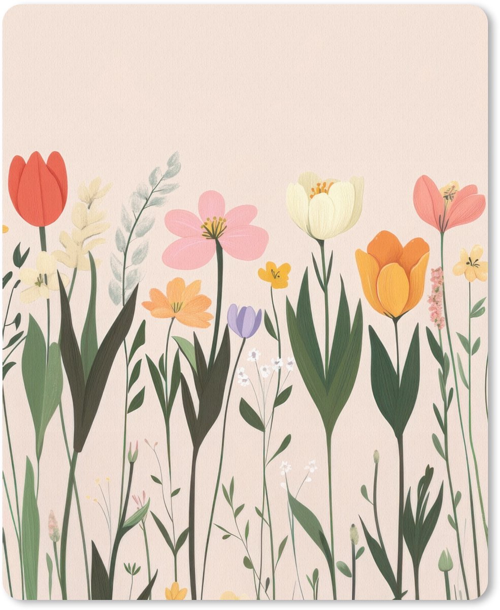 Muismat 19x23 cm - Mousepad Pasteltinten - Bloemen - Illustratie - Muismatten