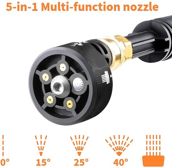 Snoerloze Hogedrukreiniger - Draagbaar & Krachtig - 20V - Oplaadbare Accu - Hogedrukreiniger voor Elektrische Auto - 5 m - 5 in 1 Alang met Roterende Sproeier - voor Autohek - Tuin en Zwembad - Zwart van Alang — afbeelding 5