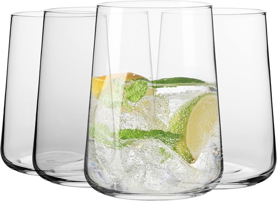 KROSNO | Verres à eau | Set de 4 - 490 ml | boissons et jus | design élégant | sans plomb | contenu | Collection Infini | idéal pour la maison, les restaurants, les fêtes | lavable au lave-vaisselle