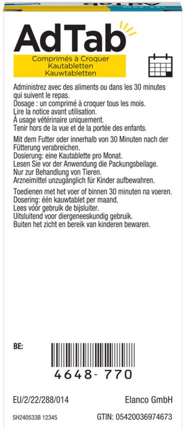 Achterkant van AdTab verpakking met gebruiksaanwijzing en barcode.