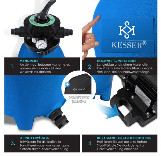 KESSER® Zandfilterpomp Inclusief 800g Filterballen - Zwembadpomp 10.200 L/u Zwembad Filter Set van Merkloos — afbeelding 2