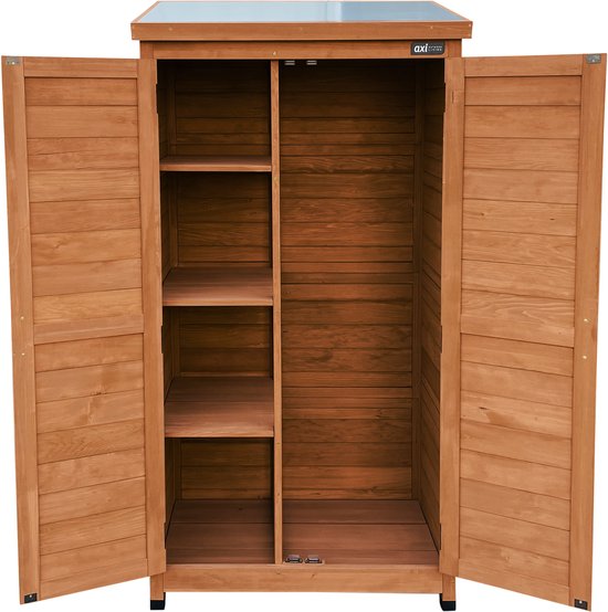 Armoire de rangement en bois AXI Hugo Coffee Brown - Abri de jardin avec toit galvanisé - 3 étagères et base - Bois FSC - Fermeture magnétique - 85x52x174cm
