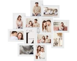 PolkaHome Fotolijst Collage voor 12 Foto's 10 x 15 cm, Witte Fotolijsten Set met Glasplaat, Meerdere Foto's, Montage Vereist, Minimalistisch Ontwerp voor Woonkamer, Slaapkamer of Kantoor