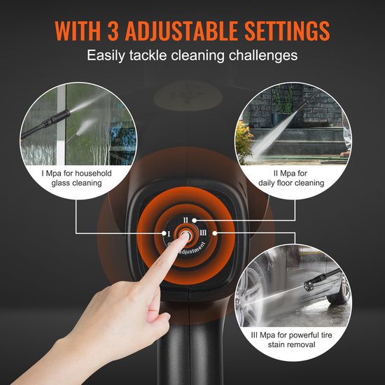 Snoerloze Hogedrukreiniger, 652-PSI 1.0 GPM Portable Power Cleaner, Handheld Hogedrukreinigingspistool voor Auto's met 4.0Ah Batterijen & lader, 6-in-1 Mondstuk, voor het Reinigen van Huis en Vloeren van Rockpals — afbeelding 2