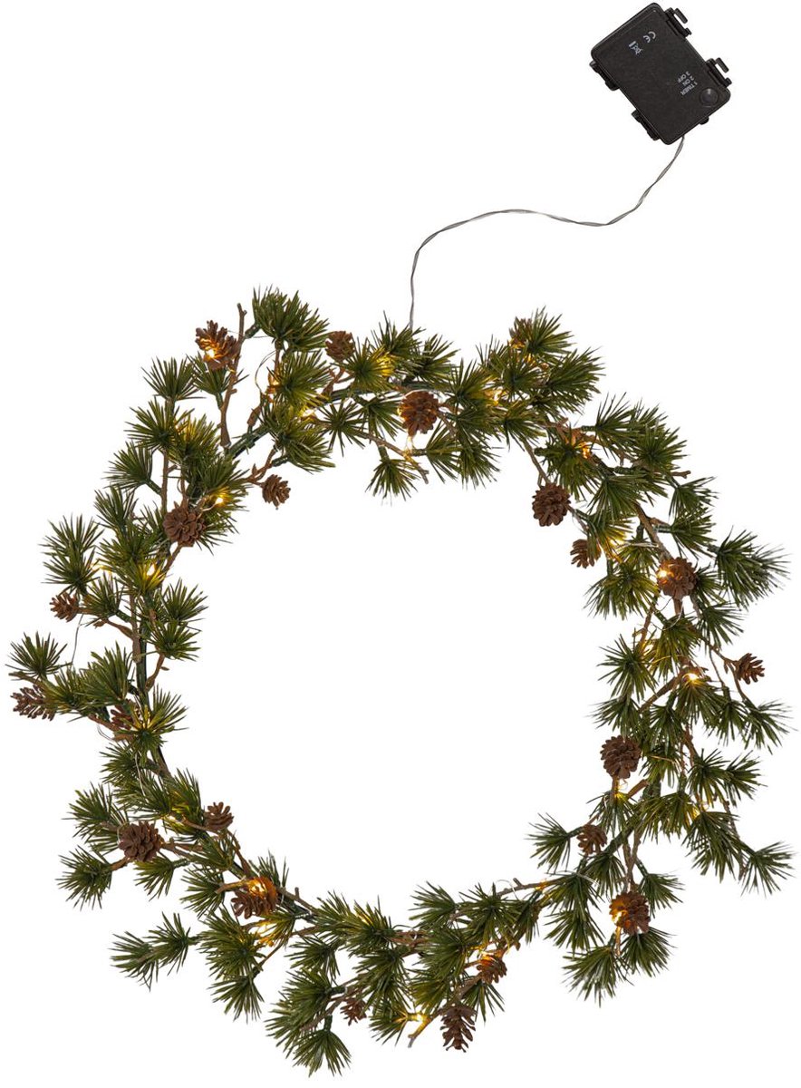 Star Trading LED dennenkrans 'Larix' van kunstlariks, op batterijen, timer, groen, Ø 40cm