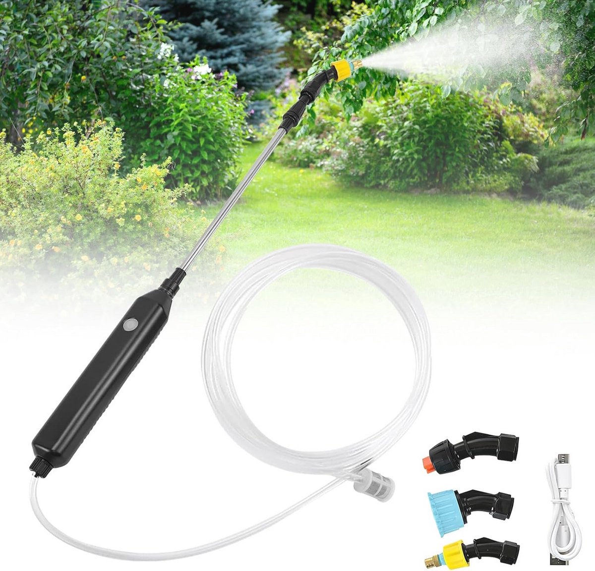 Oplaadbare elektrische tuinspuit met 5 m slang - Draadloze drukspuit voor tuin en gazon