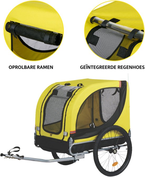 Dunlop Hondenfietskar - Fietskar Hond - Fietsaanhanger voor Honden tot max. 40 KG - Hondenkar Opvouwbaar - Hondenkar met Reflectoren en Verstelbare Regenhoes - Geel van Dunlop — afbeelding 3