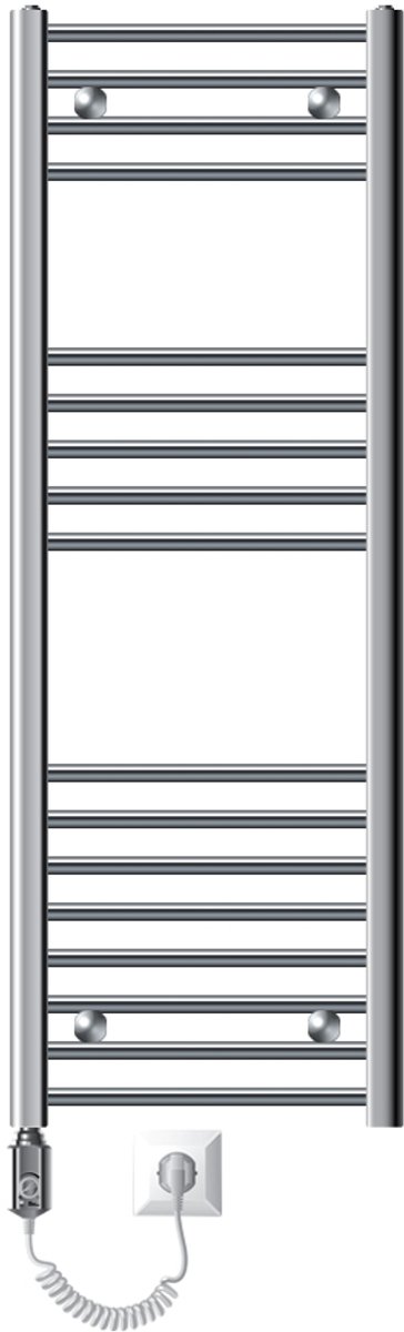 Elektrische badkamerradiator met verwarmingselement 1200W 400x1200 mm chroom recht met zijaansluiting LuxeBath