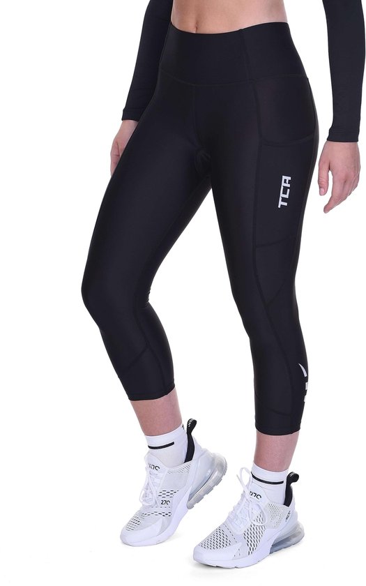 Foto: Tca dames 3 4 gewatteerde fietsleggings hoge taille ademende fietsbroek met zakken upf 50 anti slip sneldrogend zwart stealth s