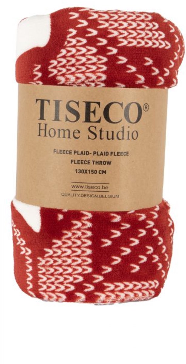Tiseco - Deken XMAS - kerst - fleece sherpa - 130x150 cm, rood