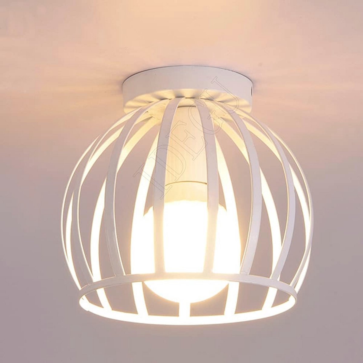 Vintage plafondlamp met metalen kooi en geometrisch design - E27 voor slaapkamer en café
