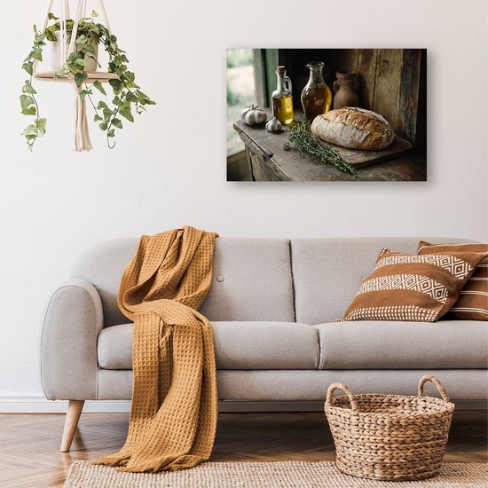 Cadre rustique avec du pain - Toile d'art de pain - Décoration murale sur toile alimentaire - Nature morte - Design sur le mur - Peinture sur toile salon - toile 90x60 cm