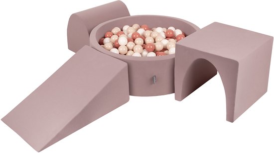 KiddyMoon Foam speeltuin PPZP-OK30D-124 met ballen heide: pastel beige-haired-wit 200 zwembad/club L/court/tunnel