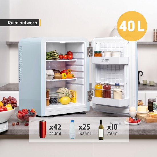TZS First Austria Mini koelkast - Minibar - 40 liter - Vrijstaand - Volledig stil 22dB - Retro - Blauw van TZS First Austria — afbeelding 4