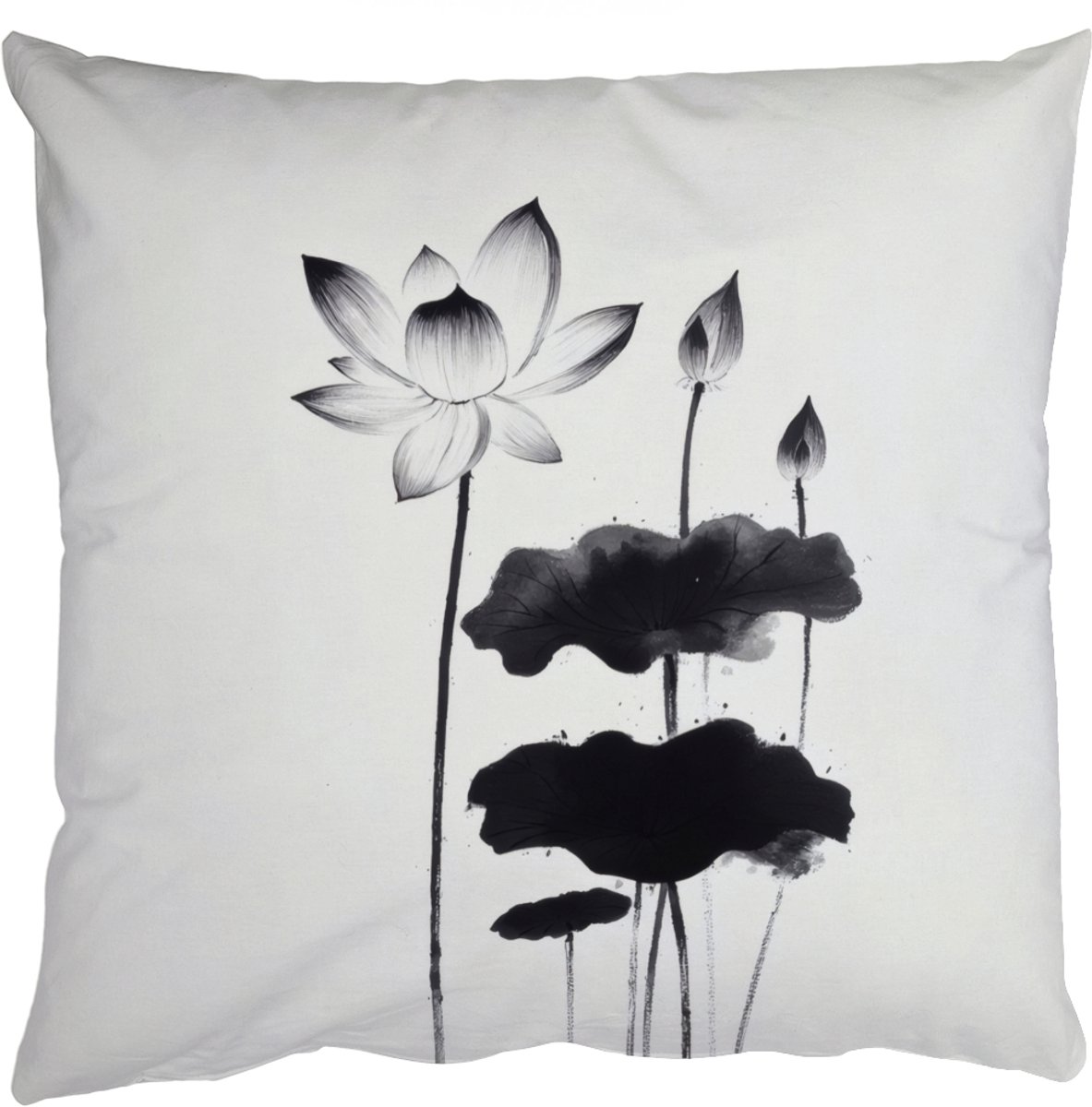 Sierkussens - Kussentjes Woonkamer - 60x60 cm - Bladeren - Zwart - Lotusbloem - Minimaliti
