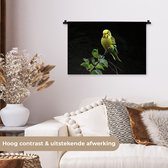 Wandkleed 60x40 cm - Wanddoek Parkiet - Tak - Bladeren - Geel - Wandtapijt - Wandkleden
