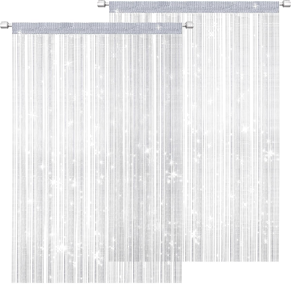 Ibenzoa® Draadgordijnen Set van 2 met Glitter voor Deuren en Ramen - 100 x 200 cm - Wit