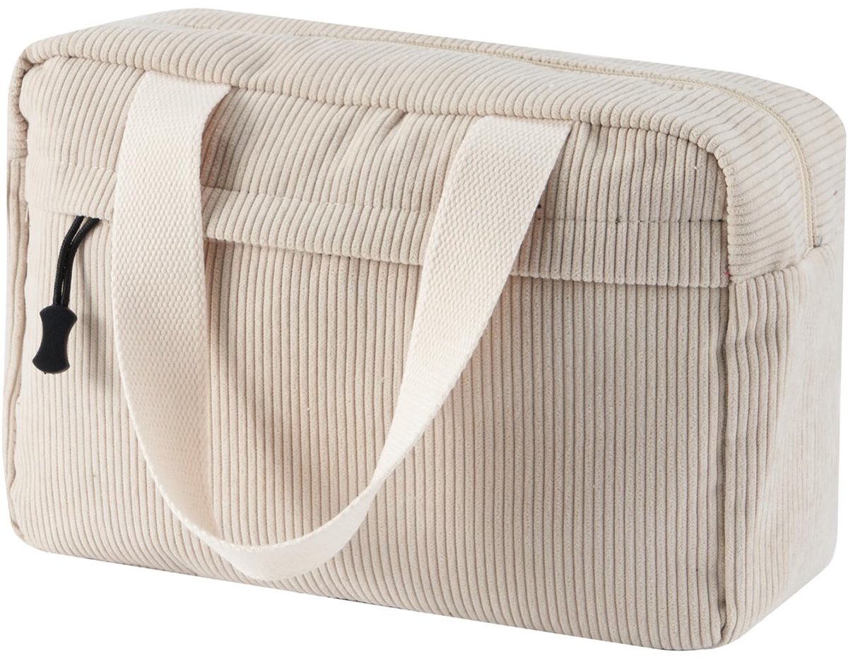 Ibenzoa® Ruime en Stijlvolle Corduroy Toilettas voor Dames met Smiley-Detail voor Reizen en Dagelijks Gebruik