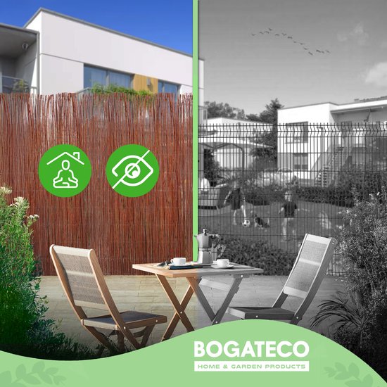 Clôture brise-vue en roseau BOGATECO en bois | 200 cm de haut et 500 cm de long | Idéal pour jardin, balcon et terrasse | Fabriqué en Europe