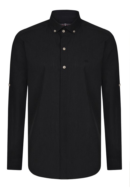 Jimmy Sanders Linnen Katoen Blend Shirt - Overhemd Heren Zwart - Xl