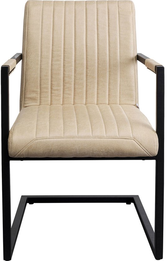 Nolon Nora-Mare Eetkamerstoel Bouclé Beige - met Armleuning - Stof - Witte Poten