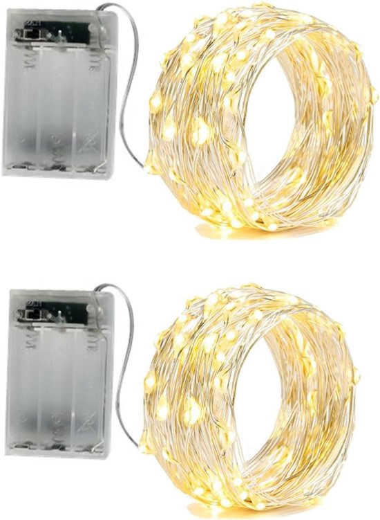 Set van 2 LED Lichtjeskettingen - 50 Micro-LEDs per Ketting - 5 m ...