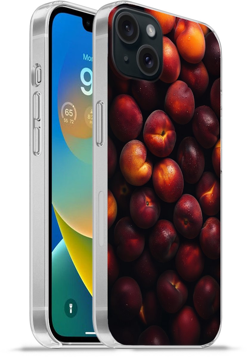 Telefoonhoesje Geschikt voor iPhone 15 Plus hoesje - Fruit - Close up - Nectarines - Siliconen Telefoonhoesje Telefoonhoesje