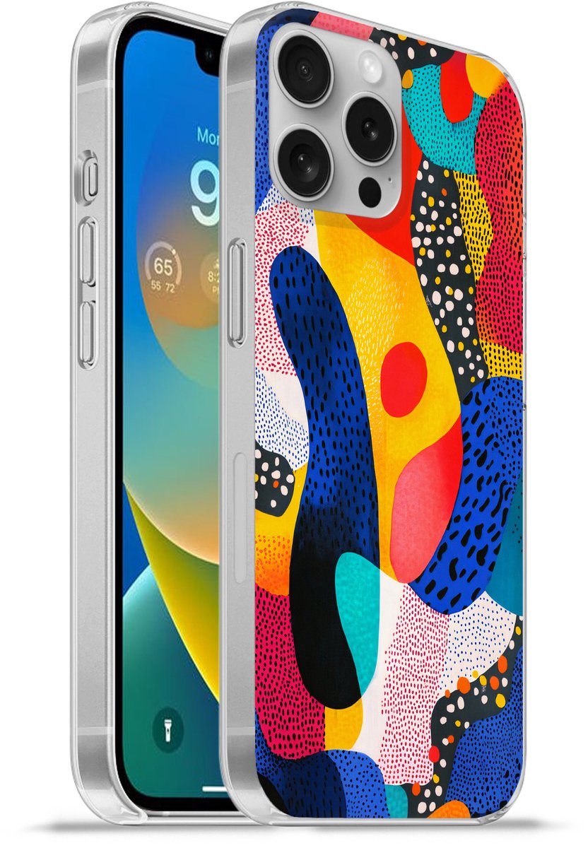 Telefoonhoesje Geschikt voor Apple Iphone 16 Pro Max hoesje - Vormen - Abstract - Stippels - Blauw - Siliconen Telefoonhoesje Telefoonhoesje