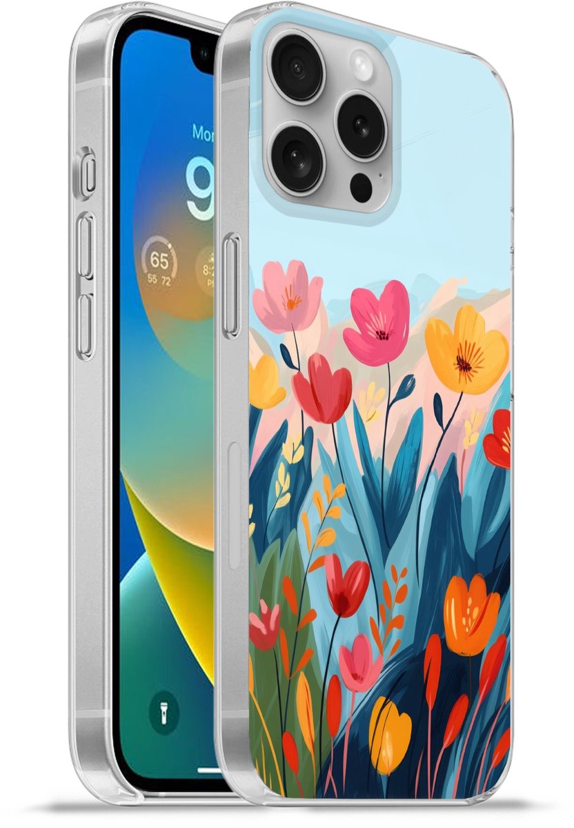 Telefoonhoesje Geschikt voor Apple Iphone 16 Pro Max hoesje - Illustratie - Bloemen - Kleurrijk - Siliconen Telefoonhoesje Telefoonhoesje