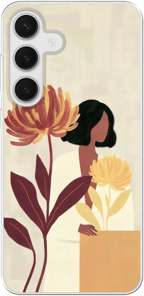 Telefoonhoesje Geschikt voor Samsung Galaxy S25 Plus hoesje - Vrouw - Minimalistisch - Bloem - Siliconen Telefoonhoesje Telefoonhoesje