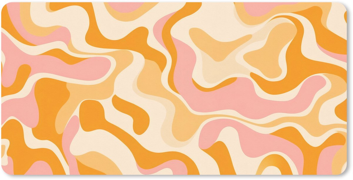 Muismat XXL 100x50 cm - Bureau onderlegger - Bureau mat Abstract - Golvend - Oranje - Bureaumat - Gaming mousepad xl - Bureaulegger groot - Computer deskmat