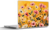Laptop sticker - 10.1 inch - Bloemen - Veld - Geel - 25x18cm - Laptopstickers - Laptop skin - Cover