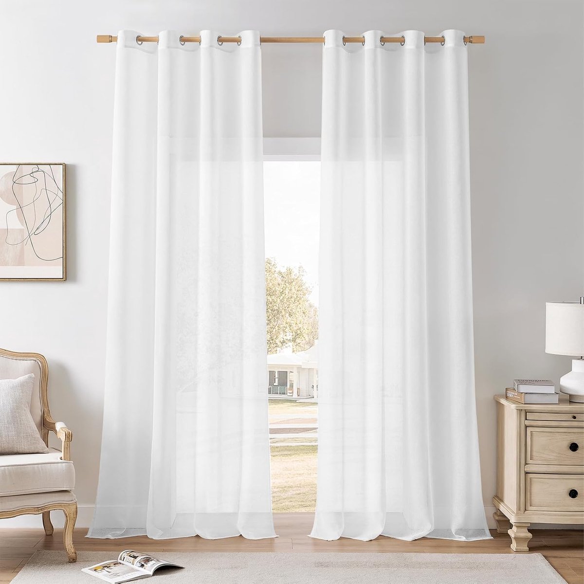 Ibenzoa Transparante Voile Gordijnen Set - 2 Stuks, 140x245cm, Zachte Lichtfiltratie wit